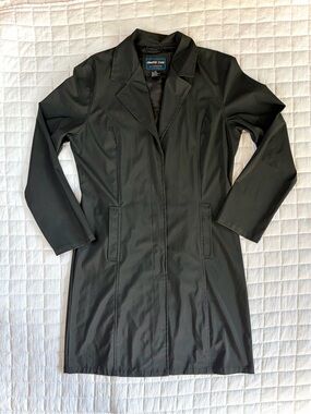 Womens Neutral Zone Black Vinyl Trench Coat Size M Whimseygoth Y2K